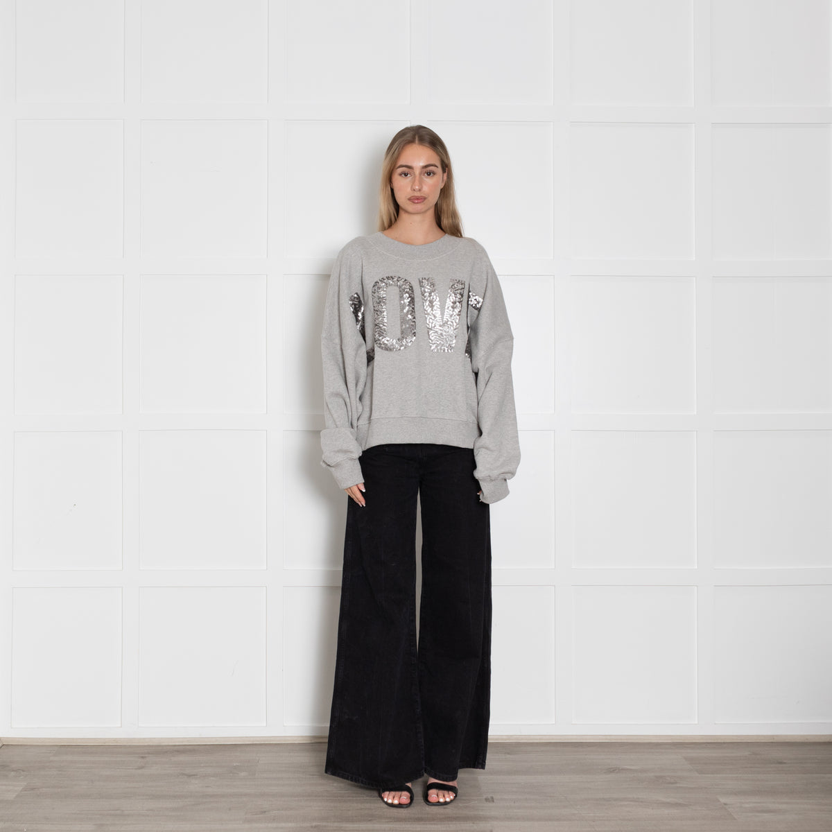 Mikuta Grey Love Sequin Sweatshirt