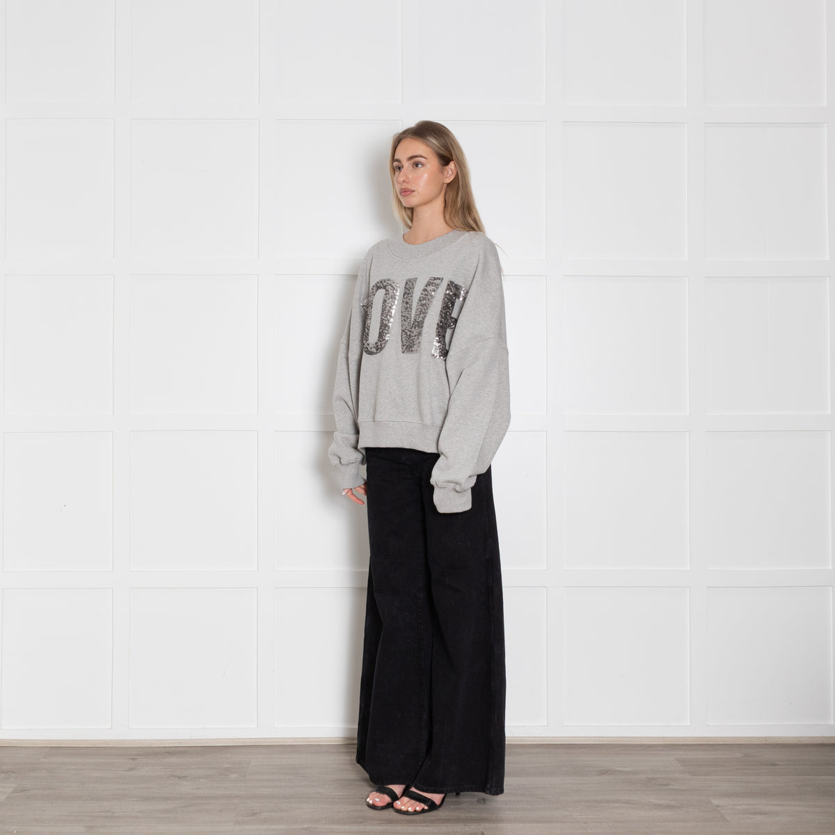 Mikuta Grey Love Sequin Sweatshirt