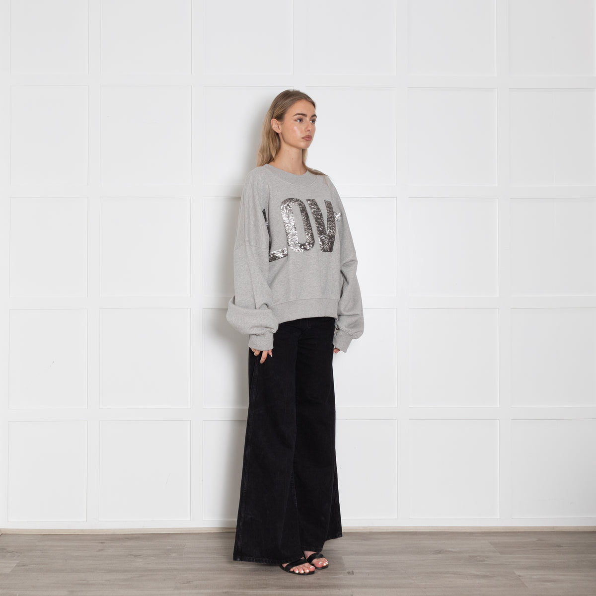 Mikuta Grey Love Sequin Sweatshirt