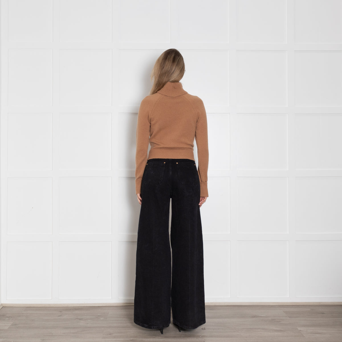 Paige Tan Cutout Rollneck Jumper