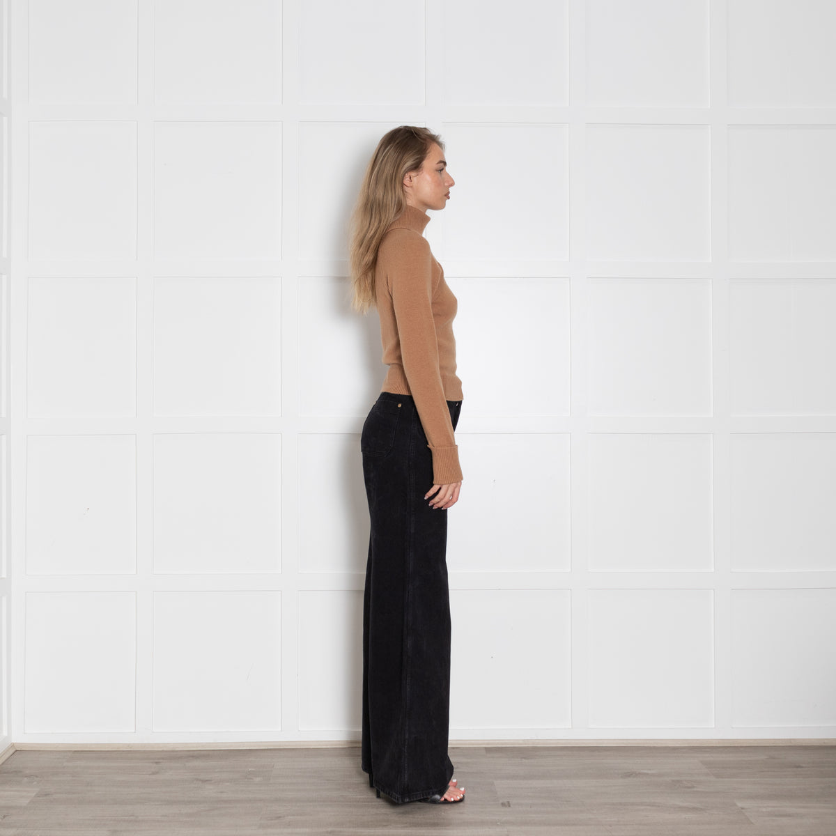 Paige Tan Cutout Rollneck Jumper