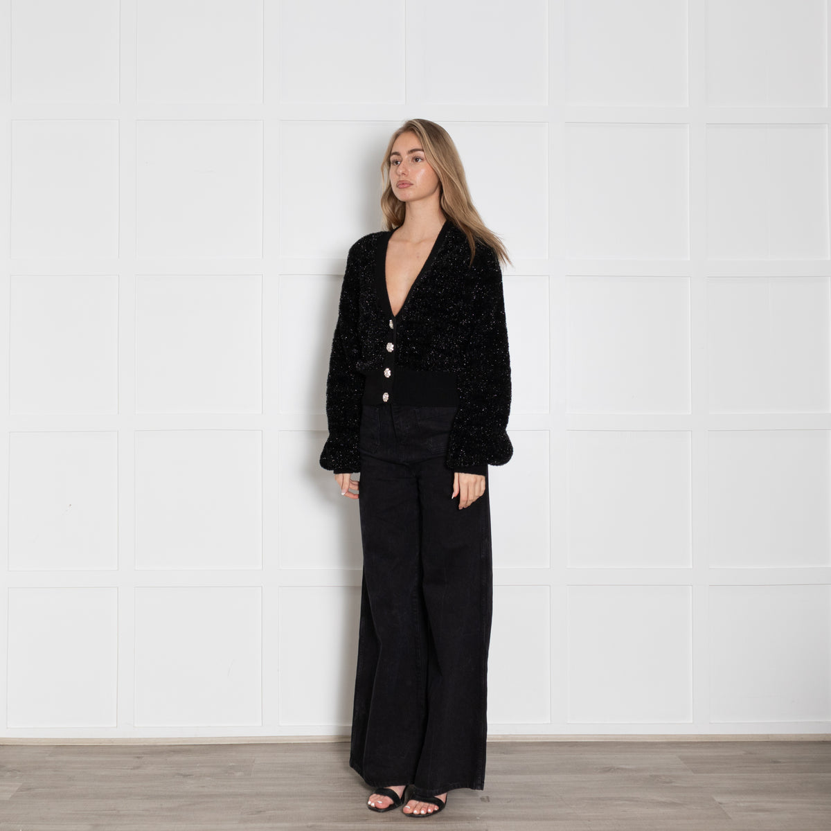 Ganni Black Sparkle Cardigan With Crystal Buttons