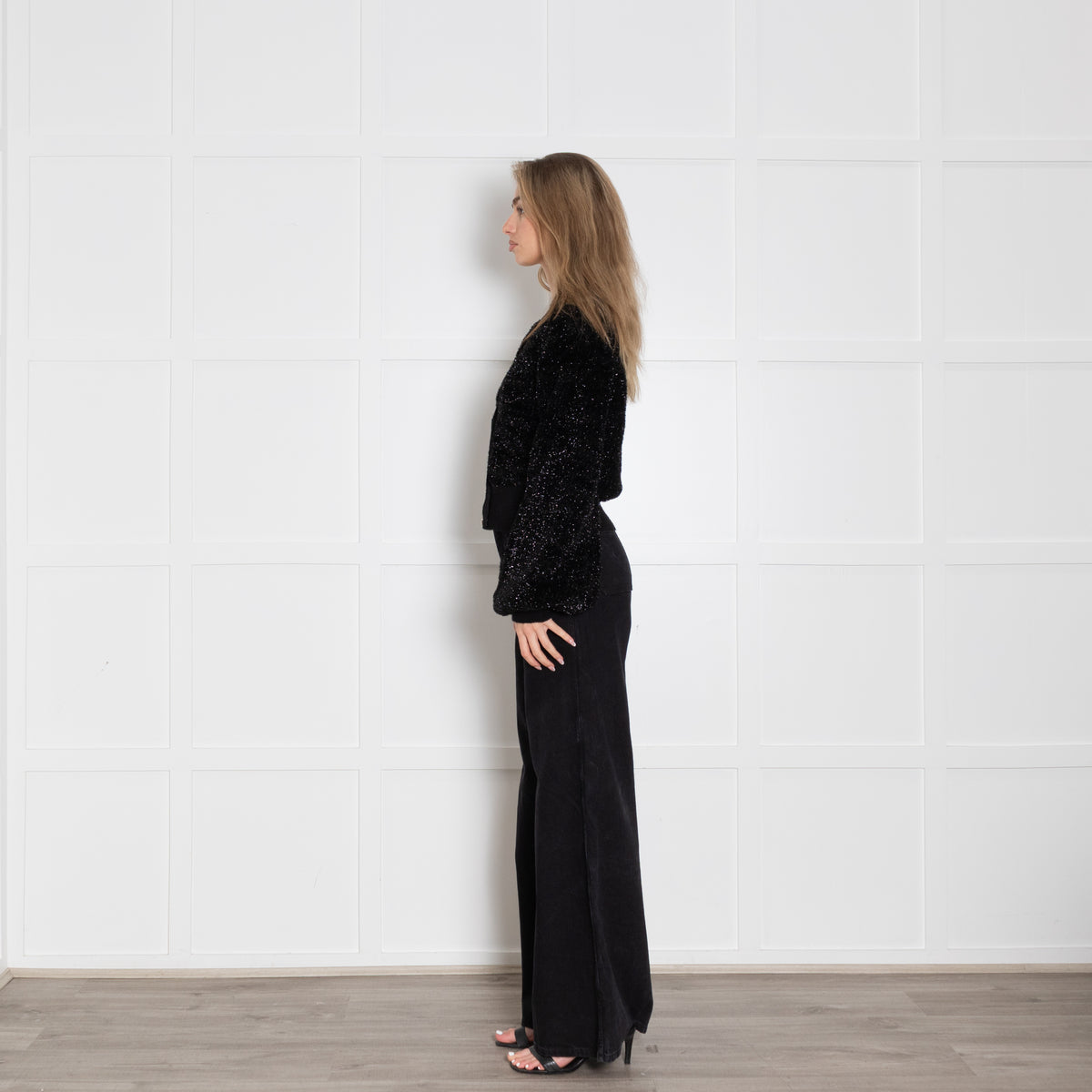 Ganni Black Sparkle Cardigan With Crystal Buttons