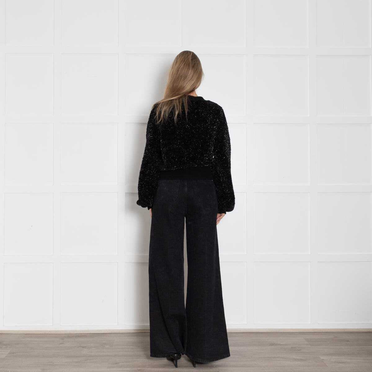 Ganni Black Sparkle Cardigan With Crystal Buttons