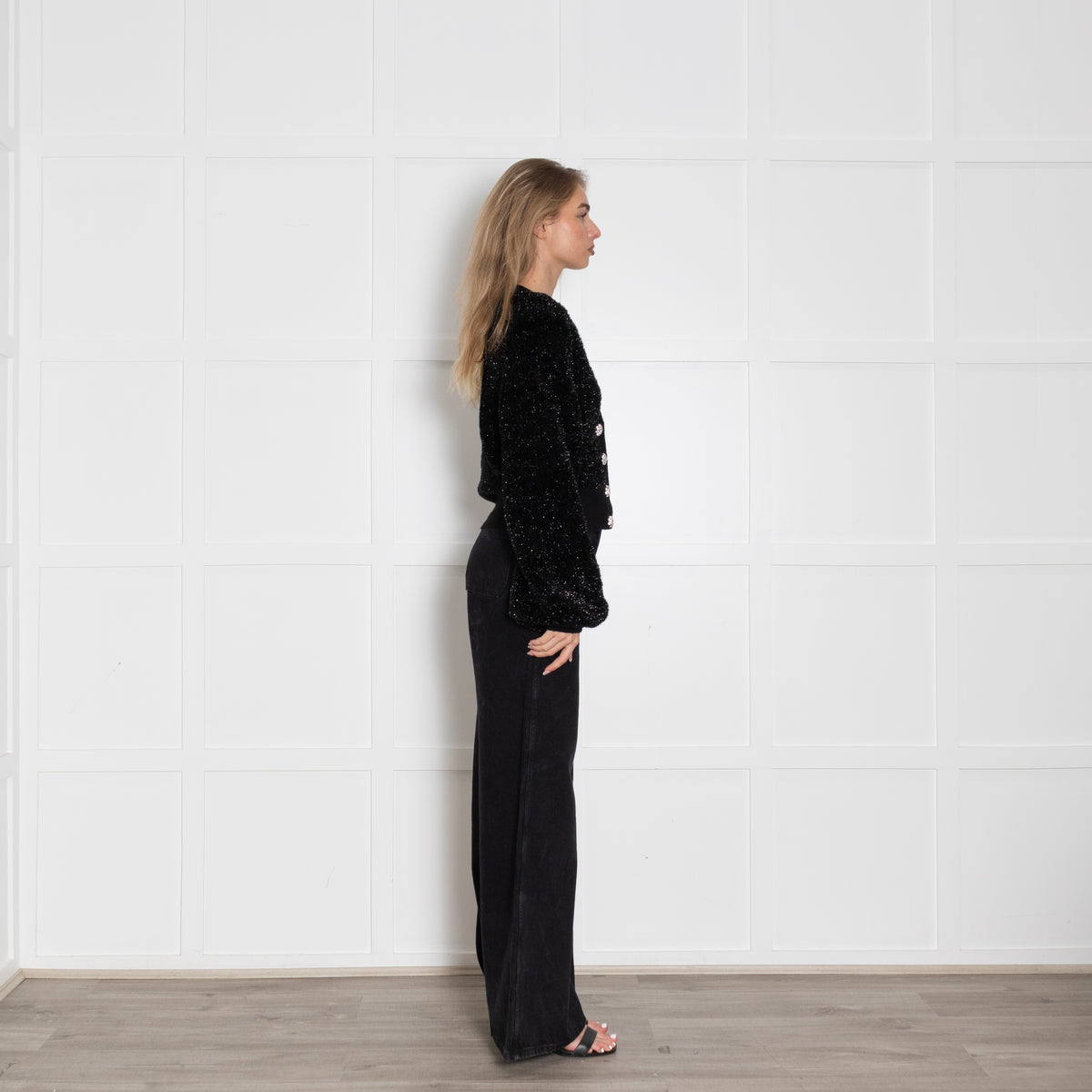 Ganni Black Sparkle Cardigan With Crystal Buttons