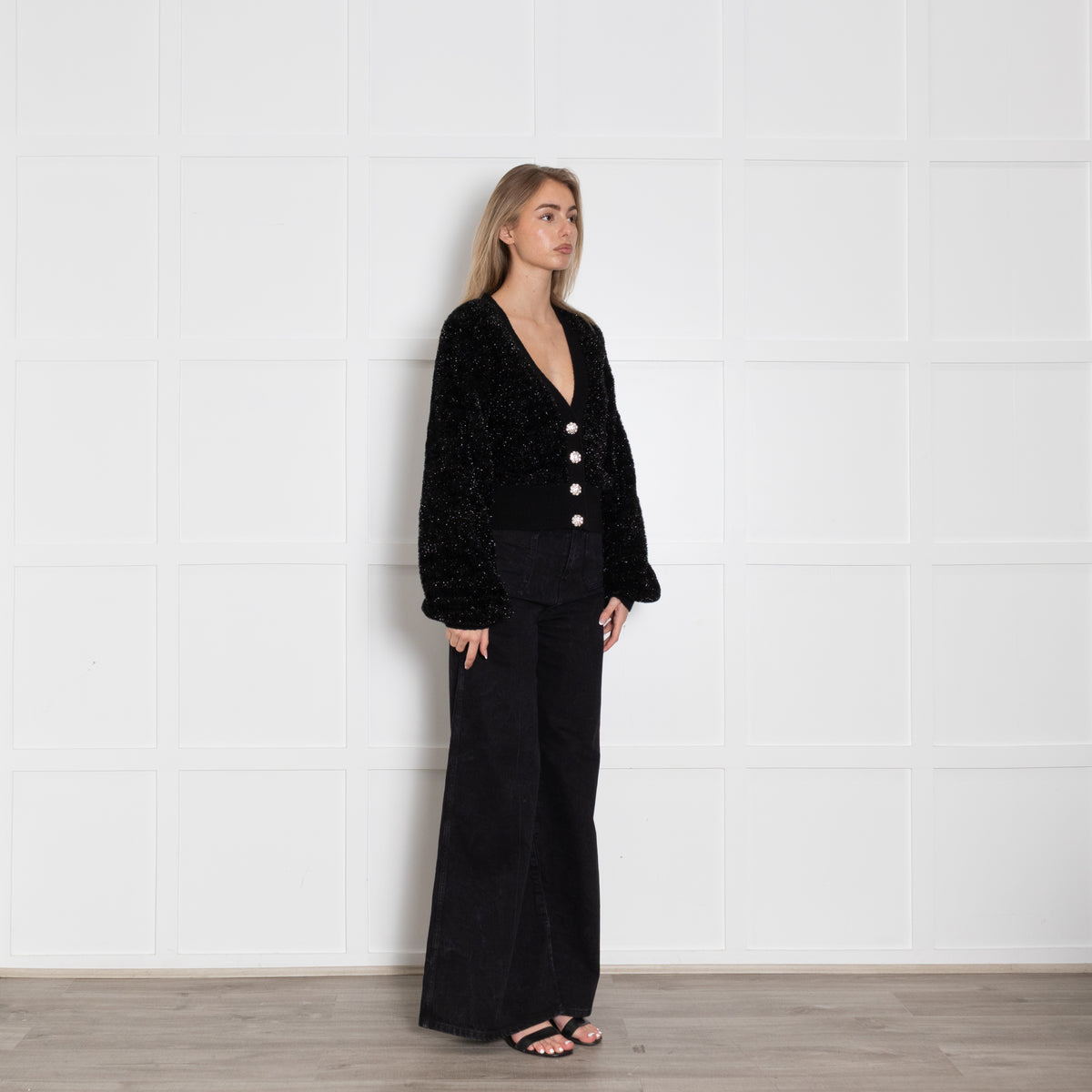 Ganni Black Sparkle Cardigan With Crystal Buttons