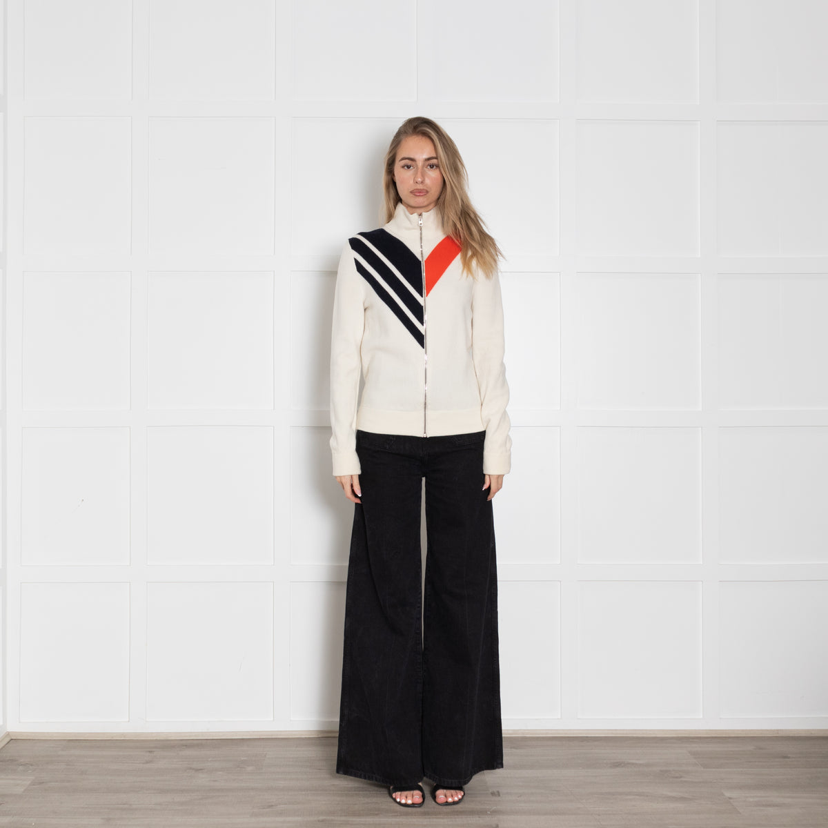 Stella McCartney Cream High Neck Zip Jacket With Blue And Orange Stripe