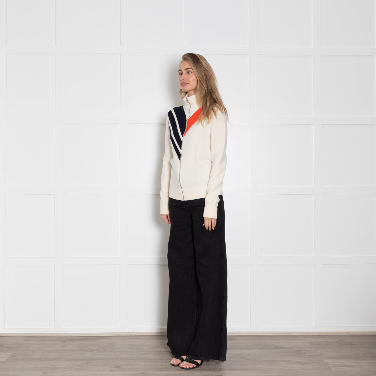 Stella McCartney Cream High Neck Zip Jacket With Blue And Orange Stripe