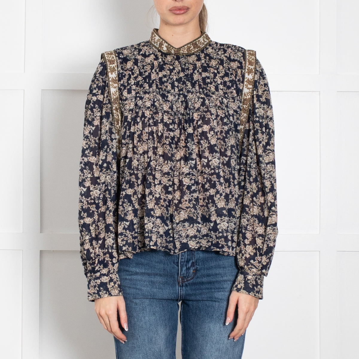 Isabel Marant Etoile Navy Floral Cotton Long Sleeve Top