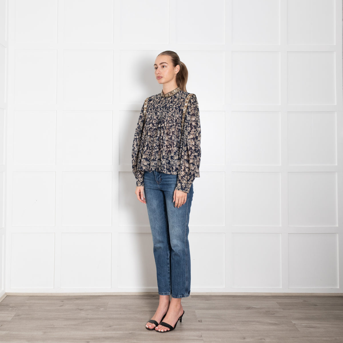 Isabel Marant Etoile Navy Floral Cotton Long Sleeve Top