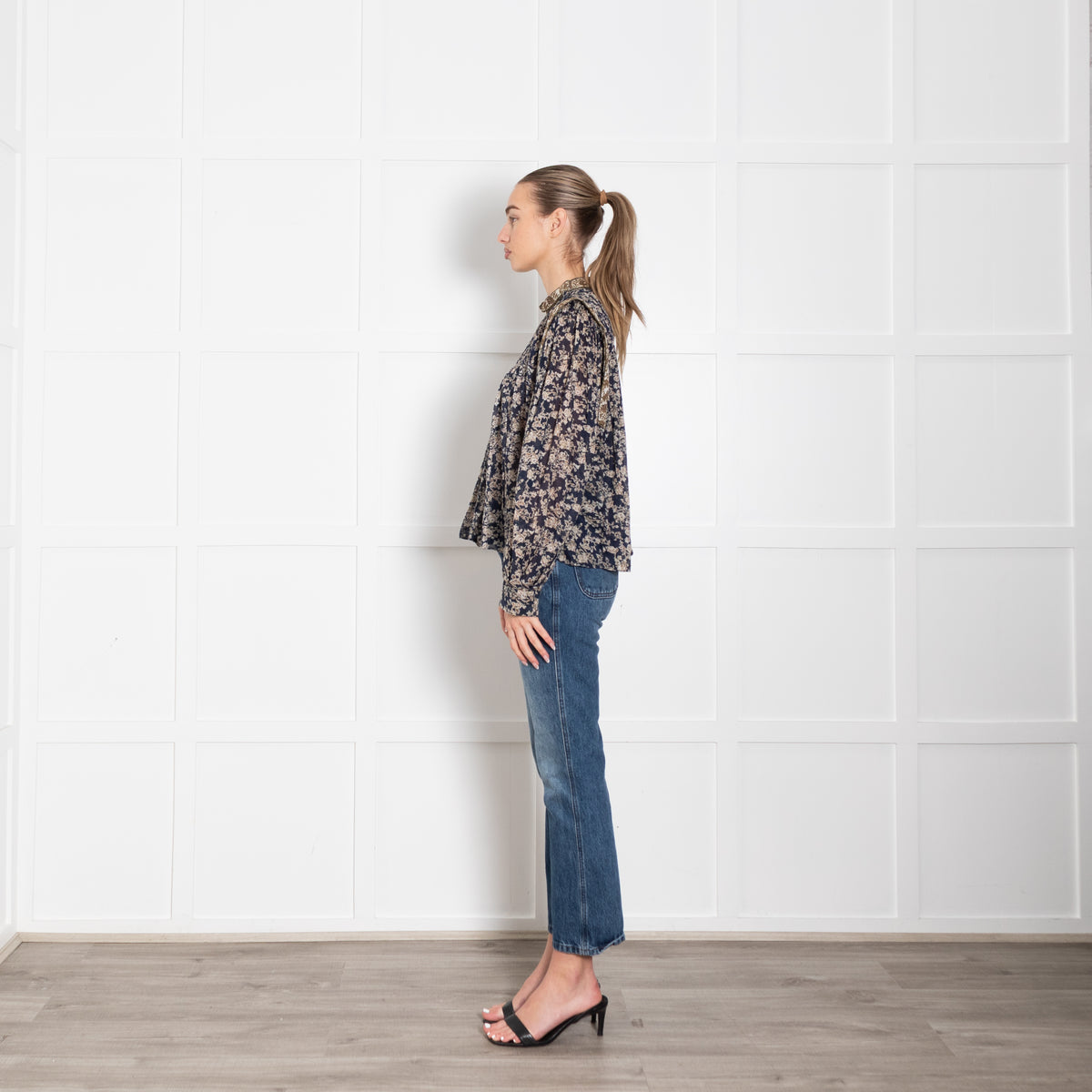 Isabel Marant Etoile Navy Floral Cotton Long Sleeve Top