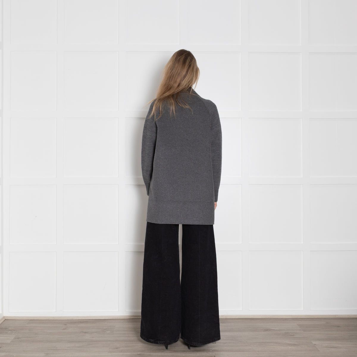 Notshy Grey Wool Knitted Sleeve Double Breasted Coat