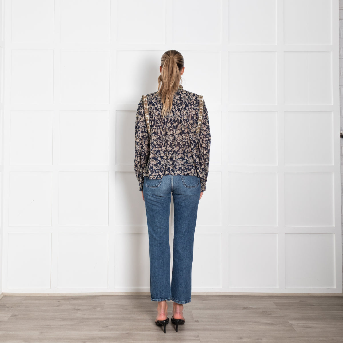 Isabel Marant Etoile Navy Floral Cotton Long Sleeve Top