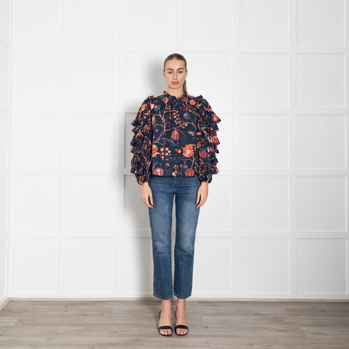 Ulla Johnson Pippa Navy Blouse Orange Floral