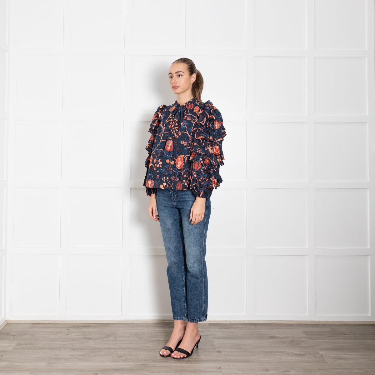 Ulla Johnson Pippa Navy Blouse Orange Floral