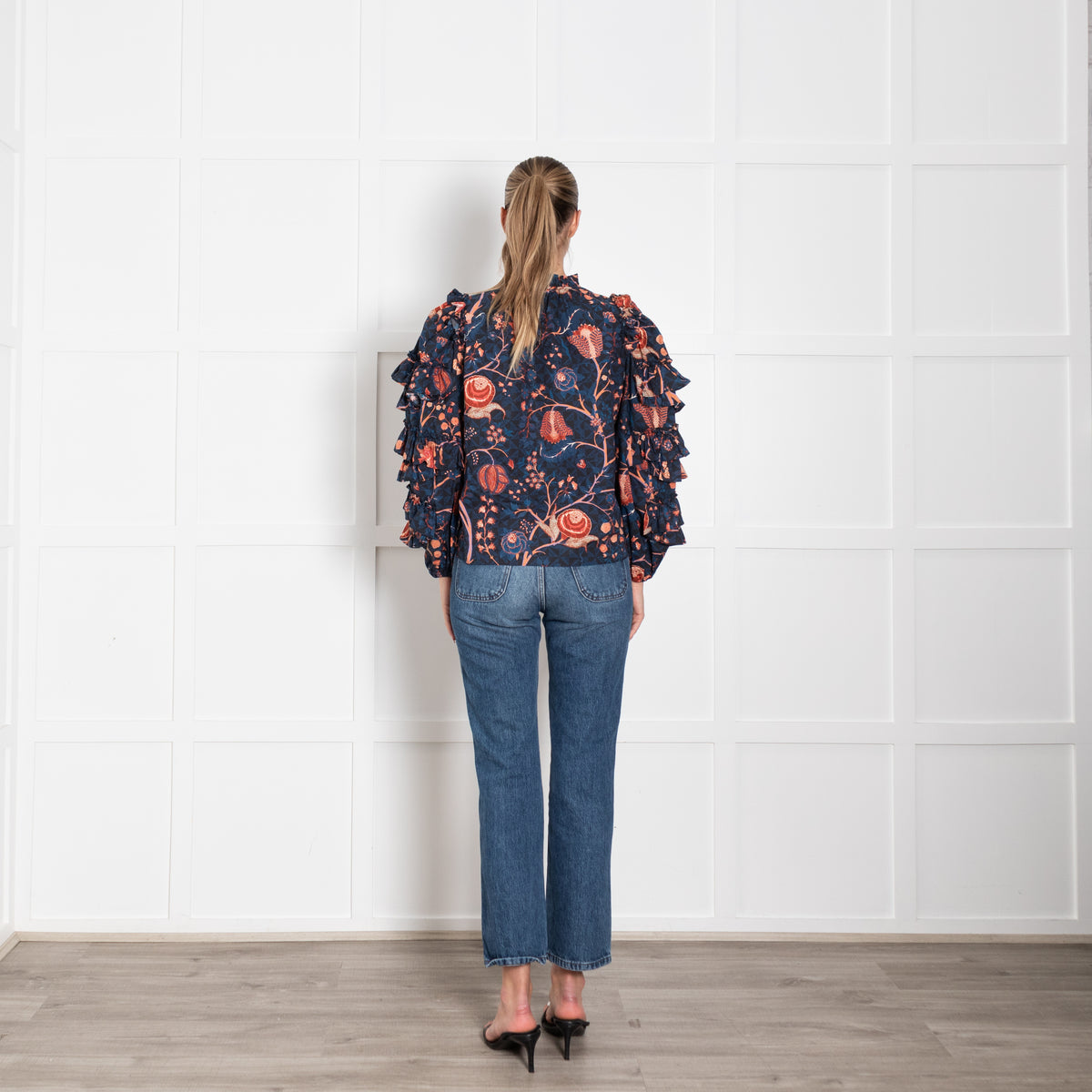 Ulla Johnson Pippa Navy Blouse Orange Floral