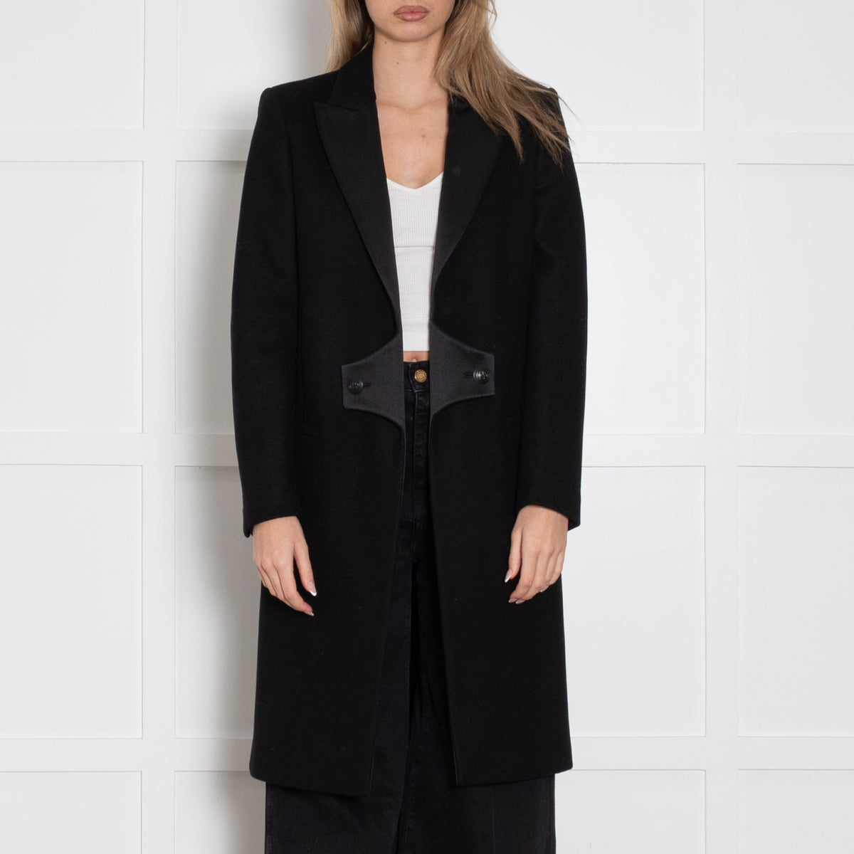 Pierre Balmain Black Coat With Satin Lapels