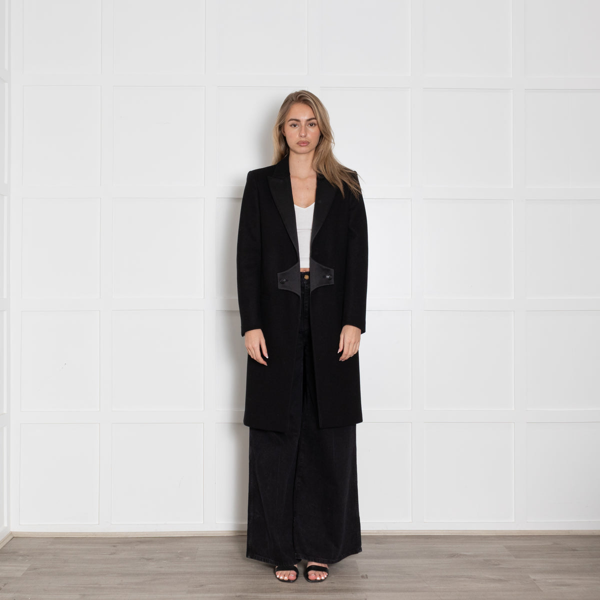 Pierre Balmain Black Coat With Satin Lapels