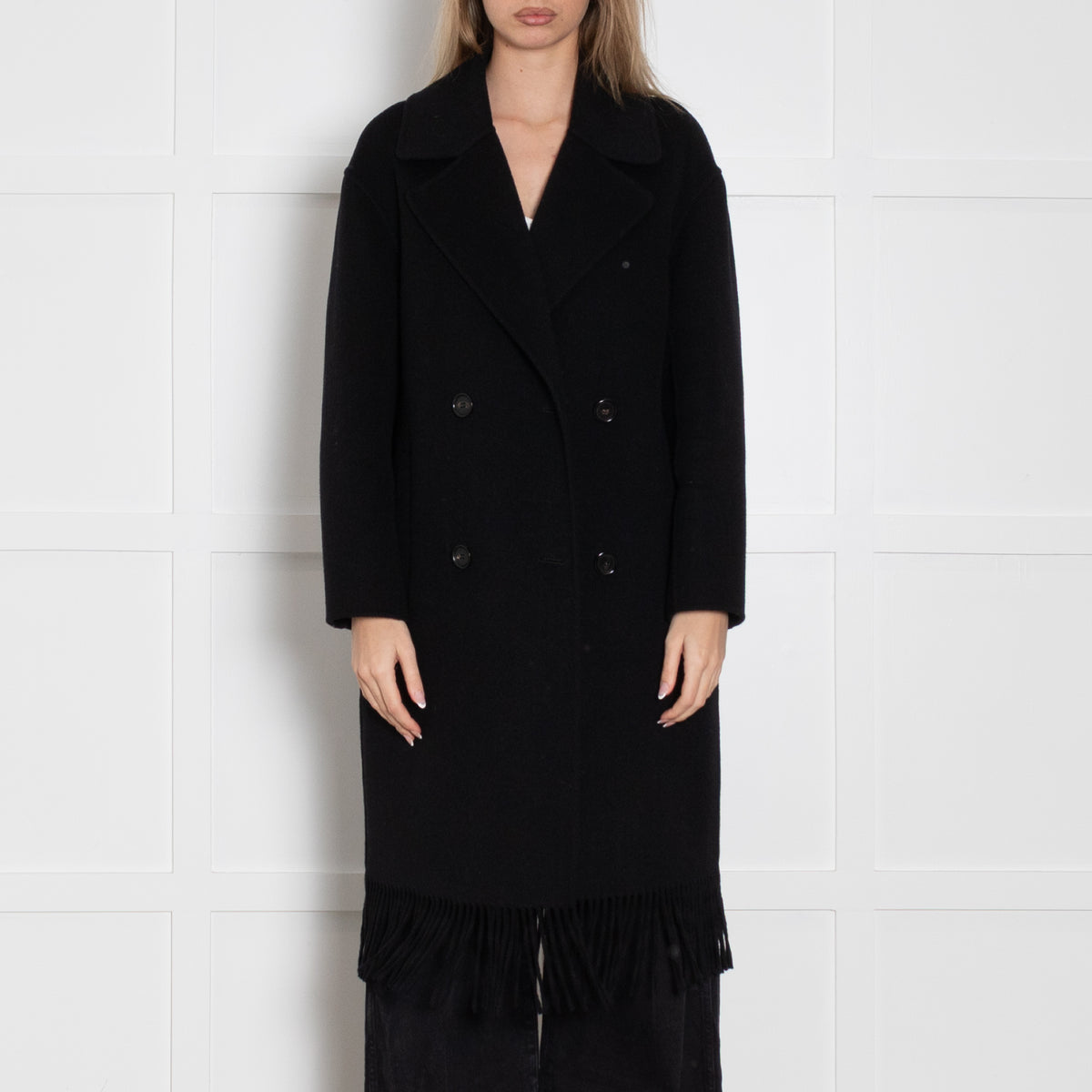'S Max Mara America Fringe Virgin Wool Coat