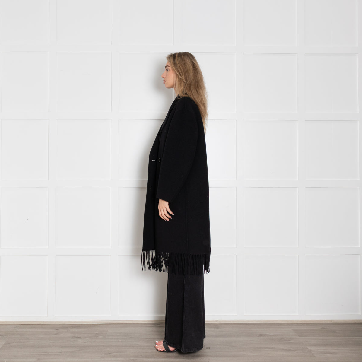 'S Max Mara America Fringe Virgin Wool Coat