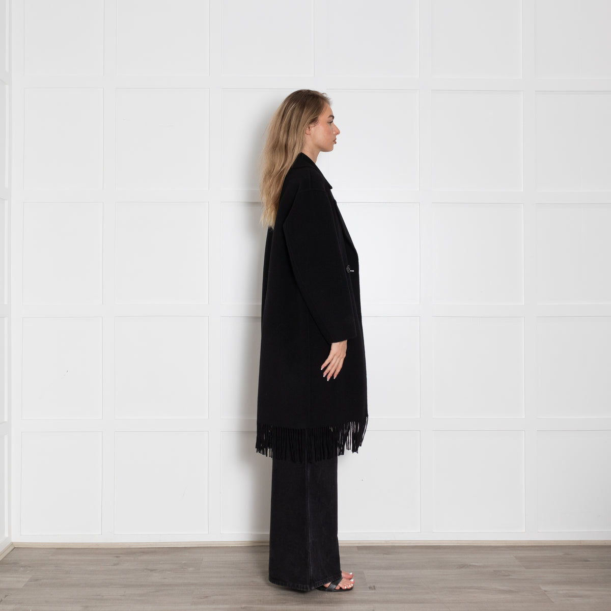 'S Max Mara America Fringe Virgin Wool Coat