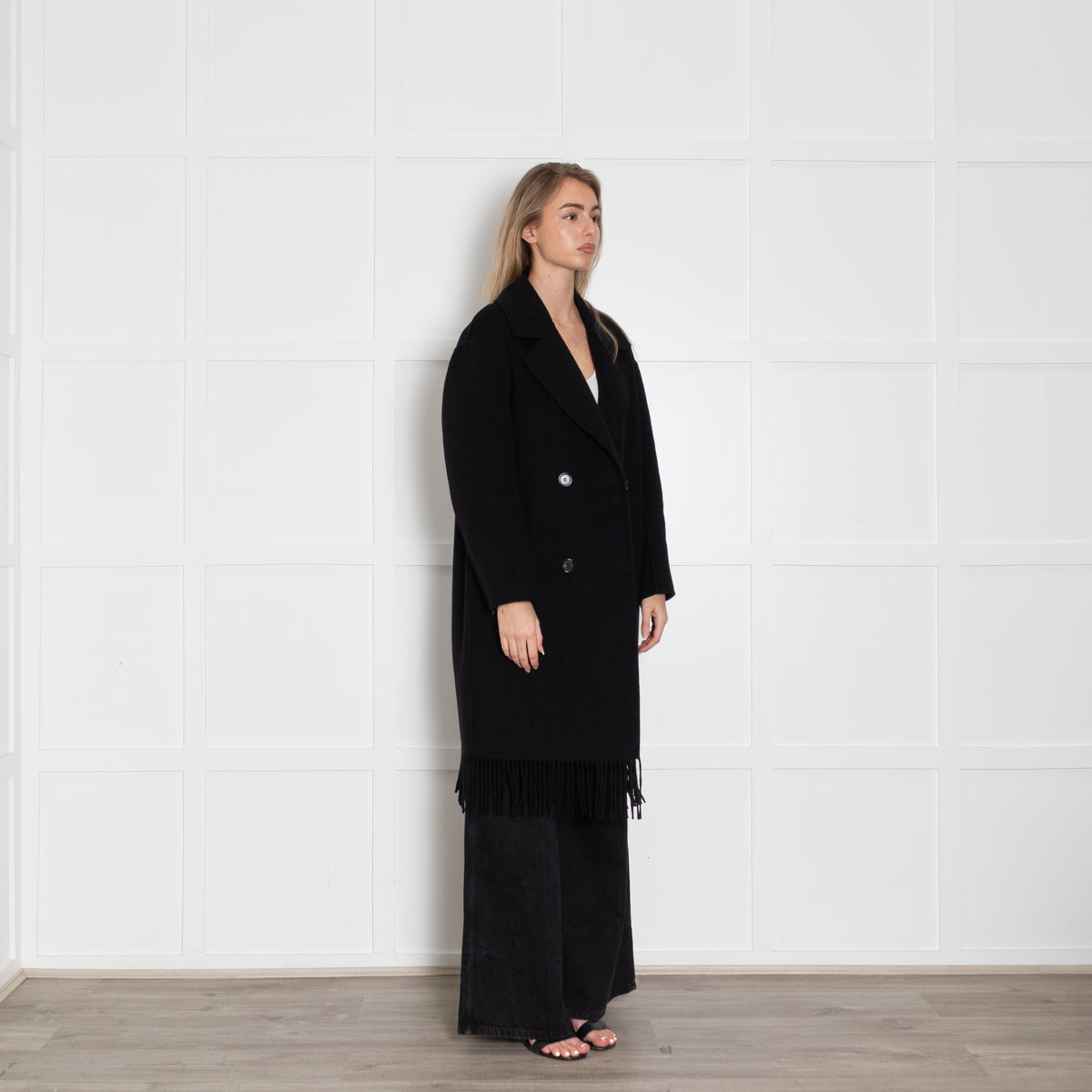 'S Max Mara America Fringe Virgin Wool Coat