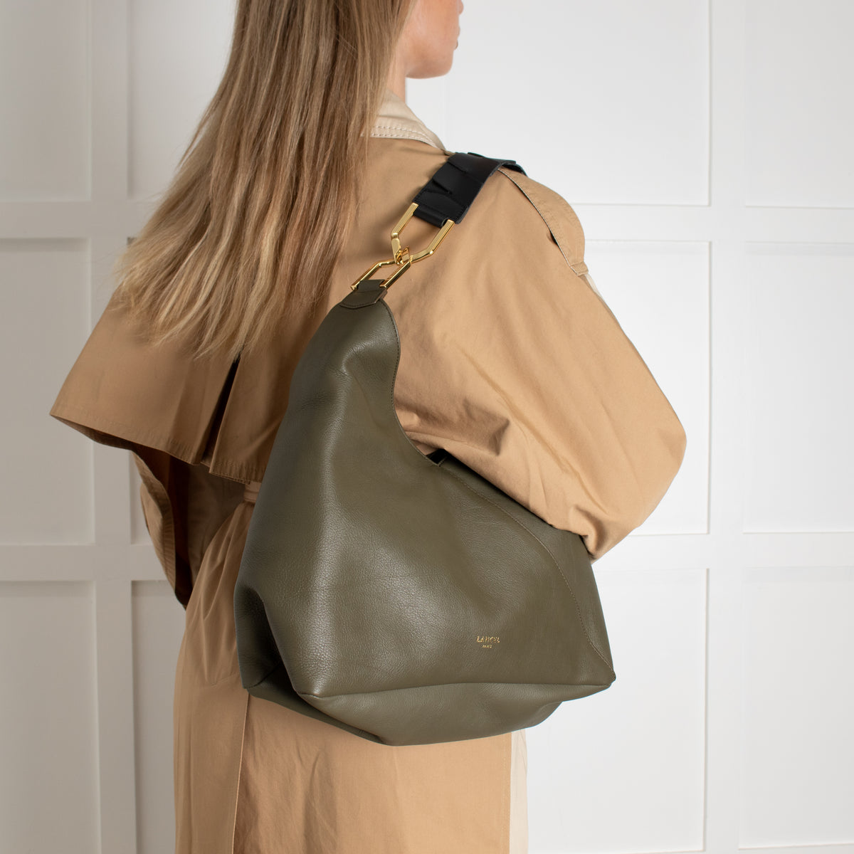 Lancel Khaki Zip Hobo Bag
