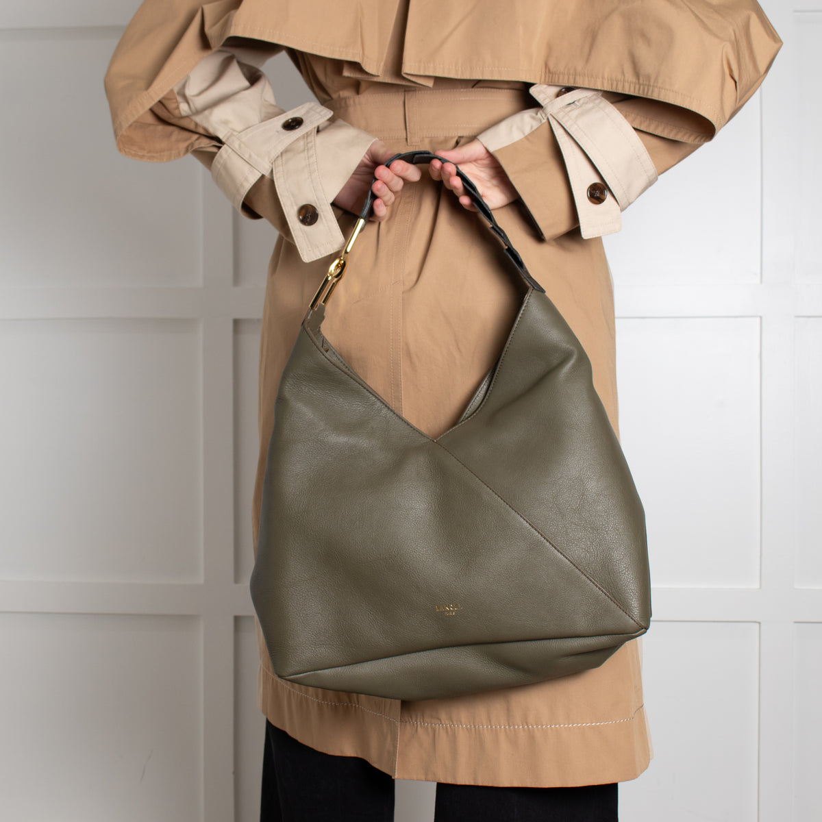 Lancel Khaki Zip Hobo Bag