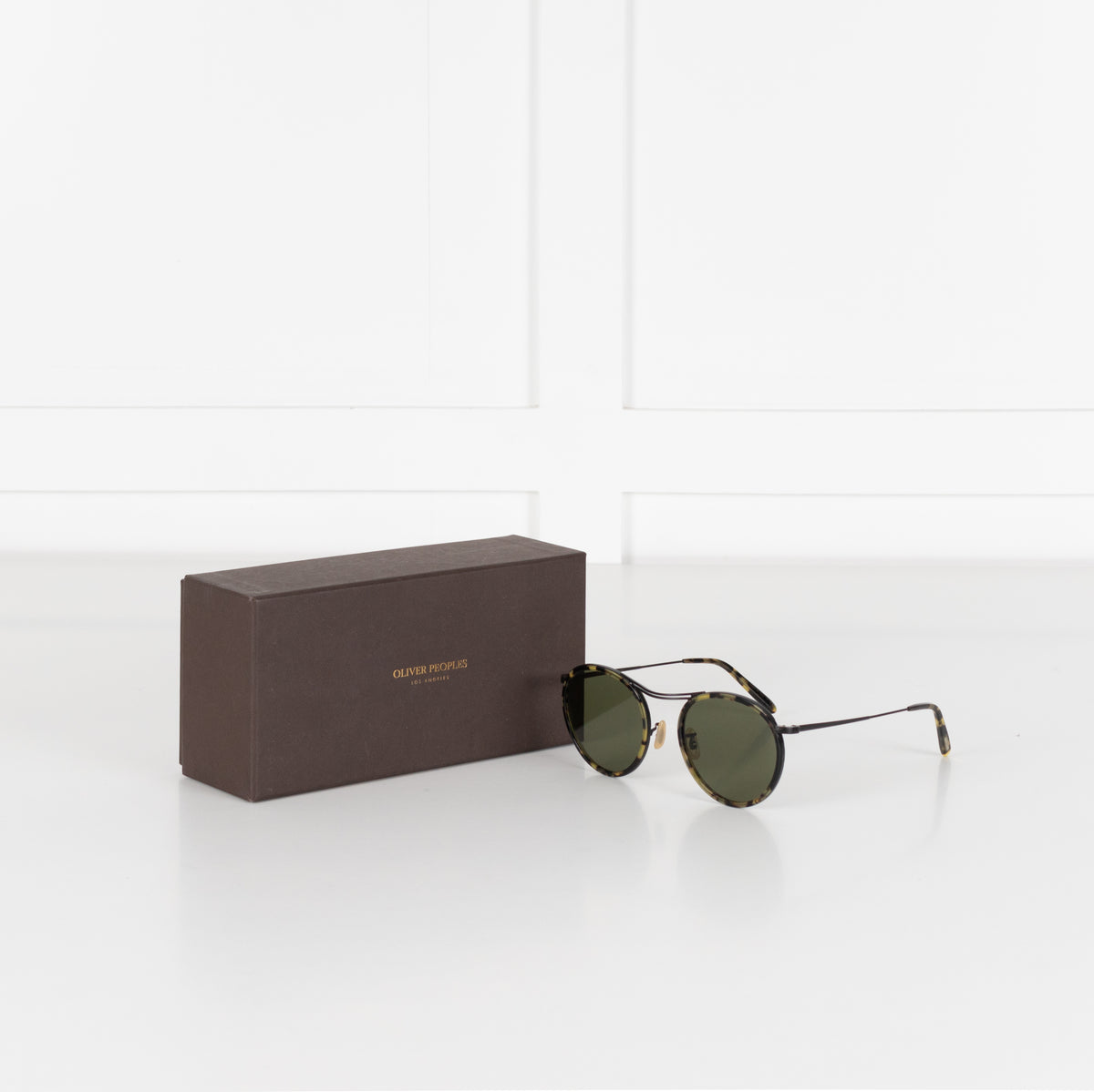 Oliver Peoples Green Tort Round Sunglasses
