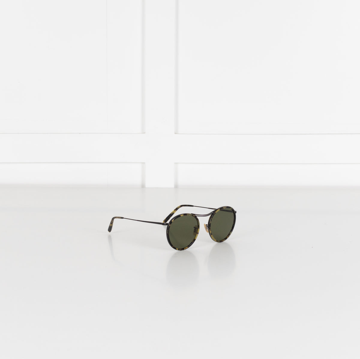 Oliver Peoples Green Tort Round Sunglasses