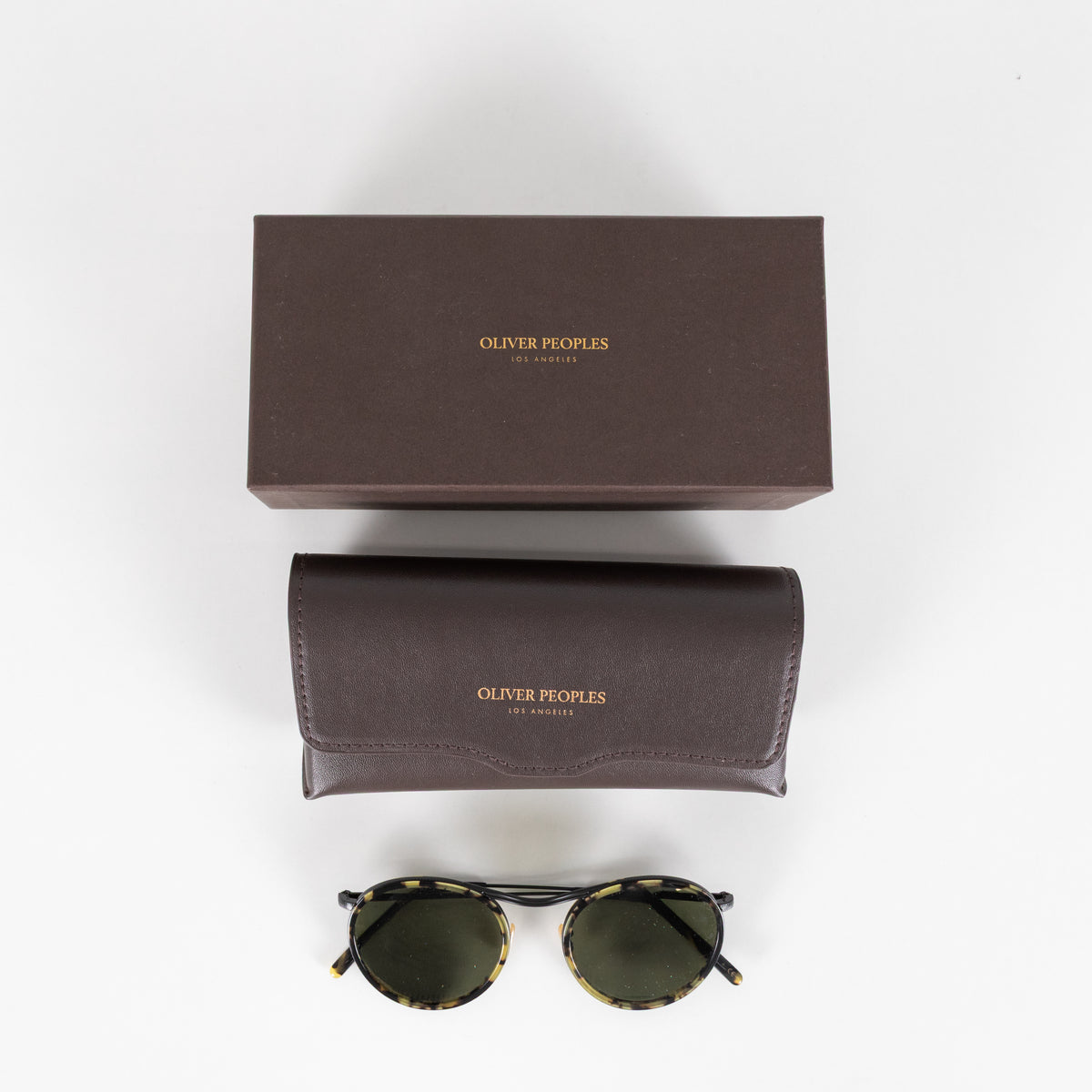 Oliver Peoples Green Tort Round Sunglasses
