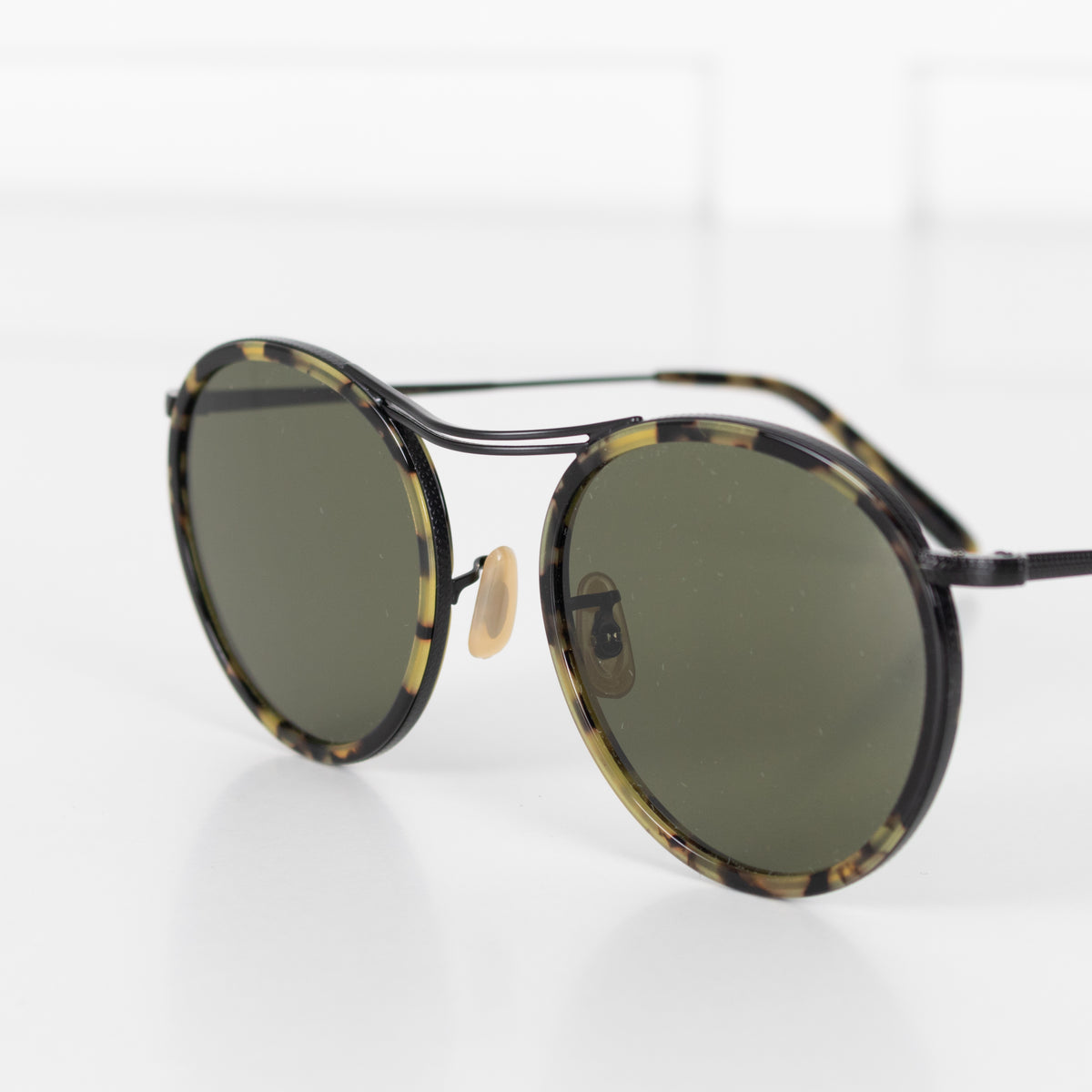 Oliver Peoples Green Tort Round Sunglasses