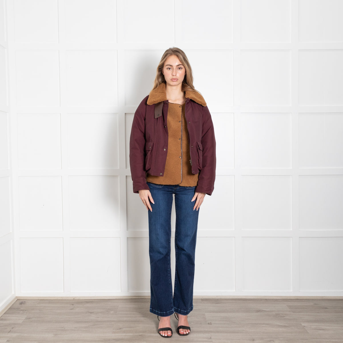 Loewe Burgundy Shearling Detachable Vest Puffer Jacket