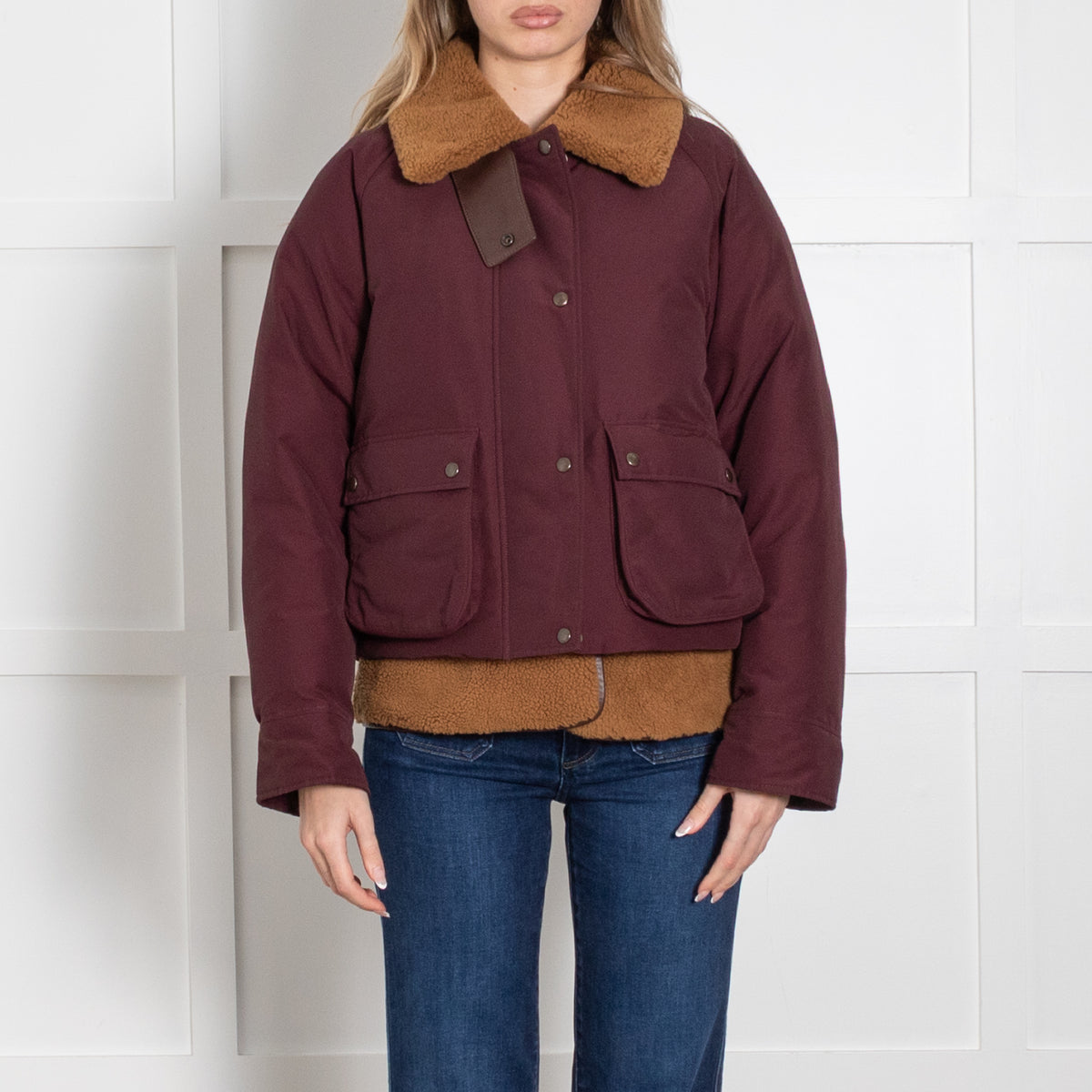 Loewe Burgundy Shearling Detachable Vest Puffer Jacket