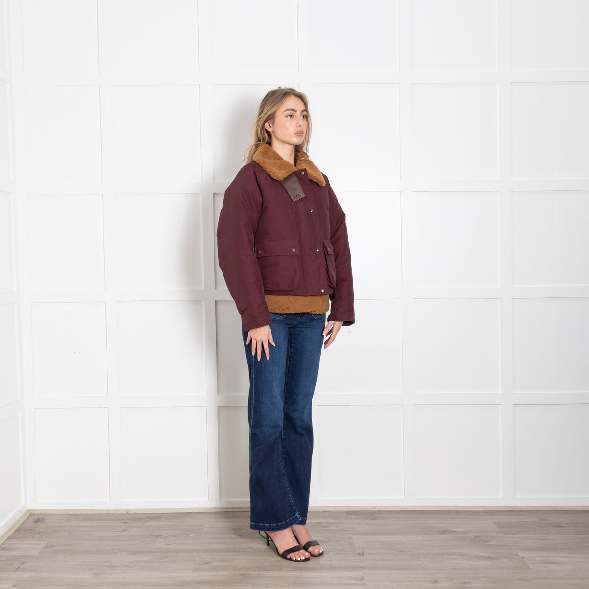 Loewe Burgundy Shearling Detachable Vest Puffer Jacket