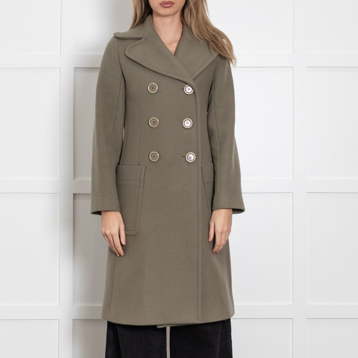 See By Chloe Smoky Khaki Double Breasted Wool Mix Coat