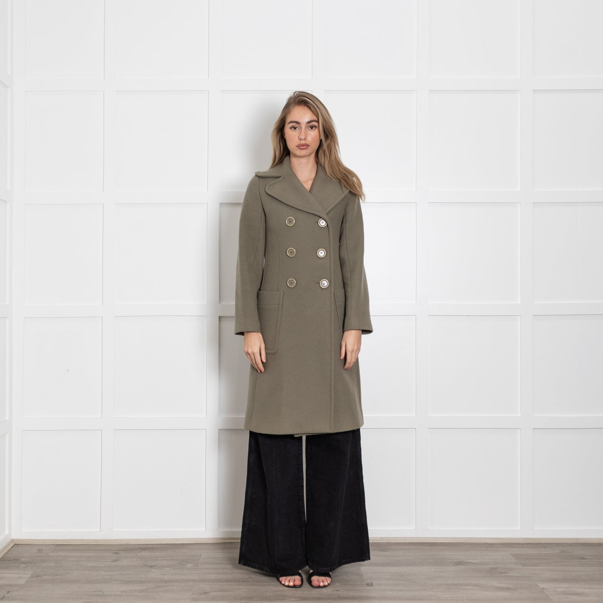 See By Chloe Smoky Khaki Double Breasted Wool Mix Coat