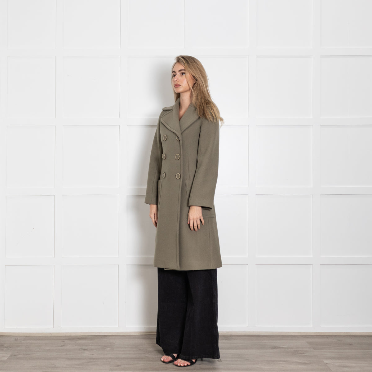 See By Chloe Smoky Khaki Double Breasted Wool Mix Coat