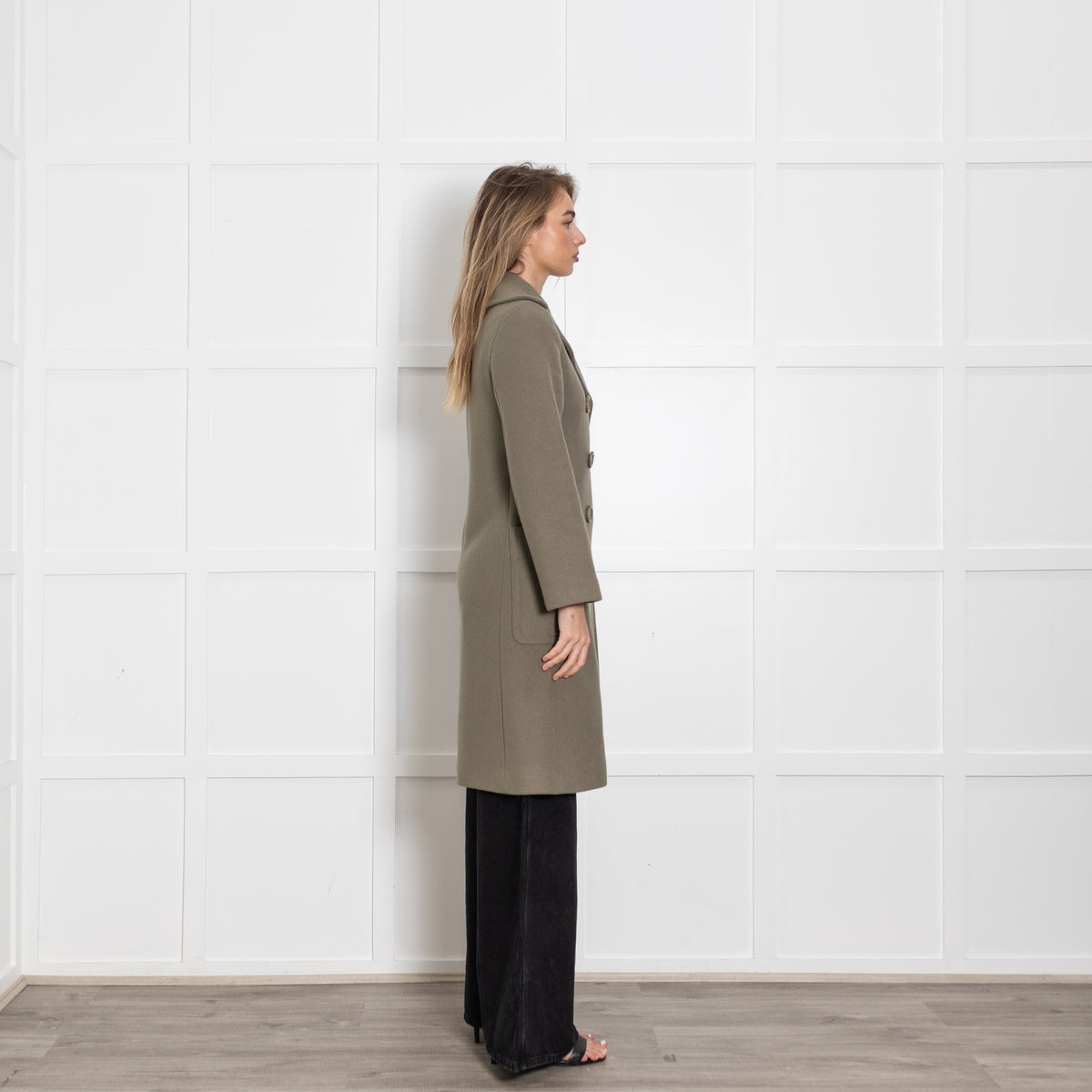 See By Chloe Smoky Khaki Double Breasted Wool Mix Coat