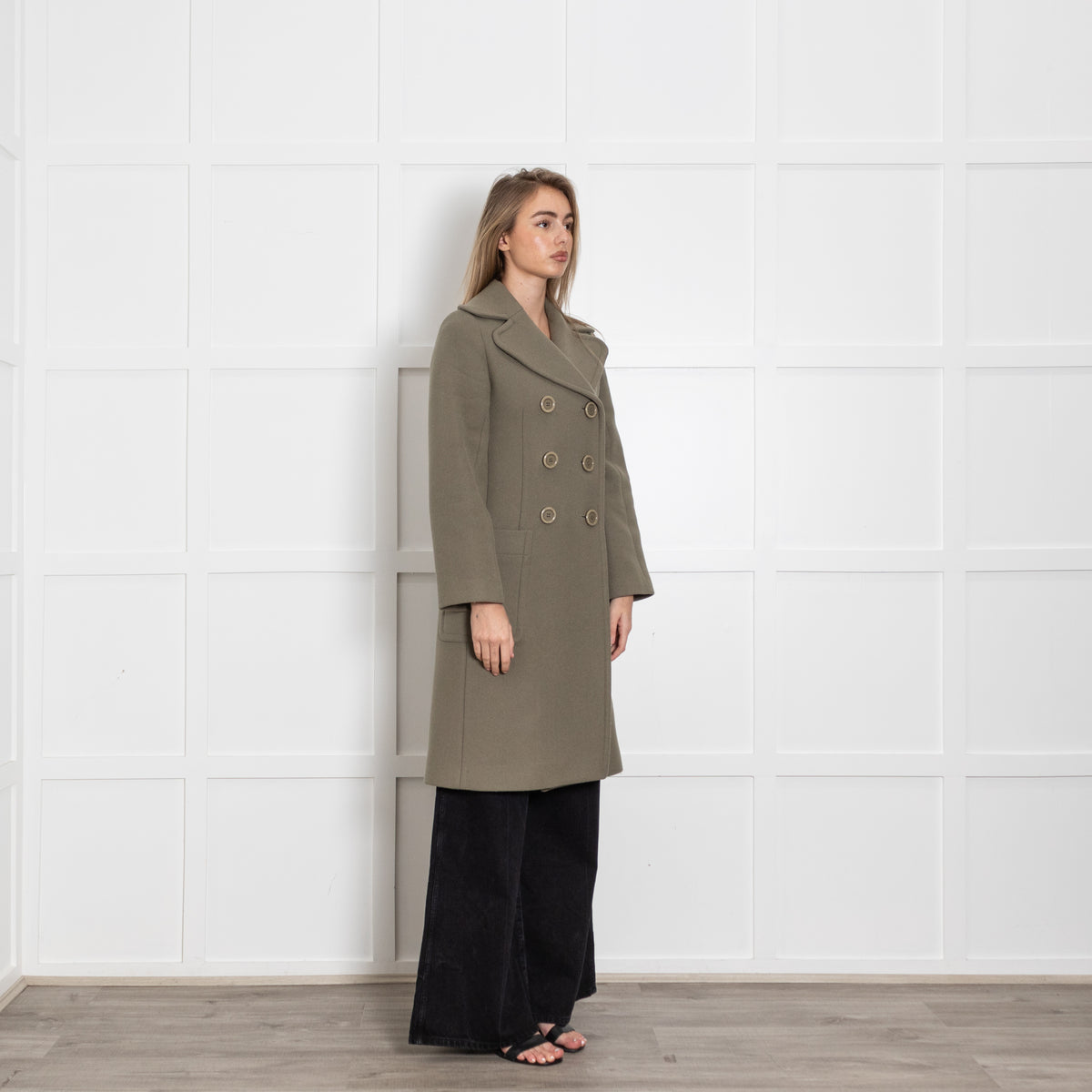 See By Chloe Smoky Khaki Double Breasted Wool Mix Coat