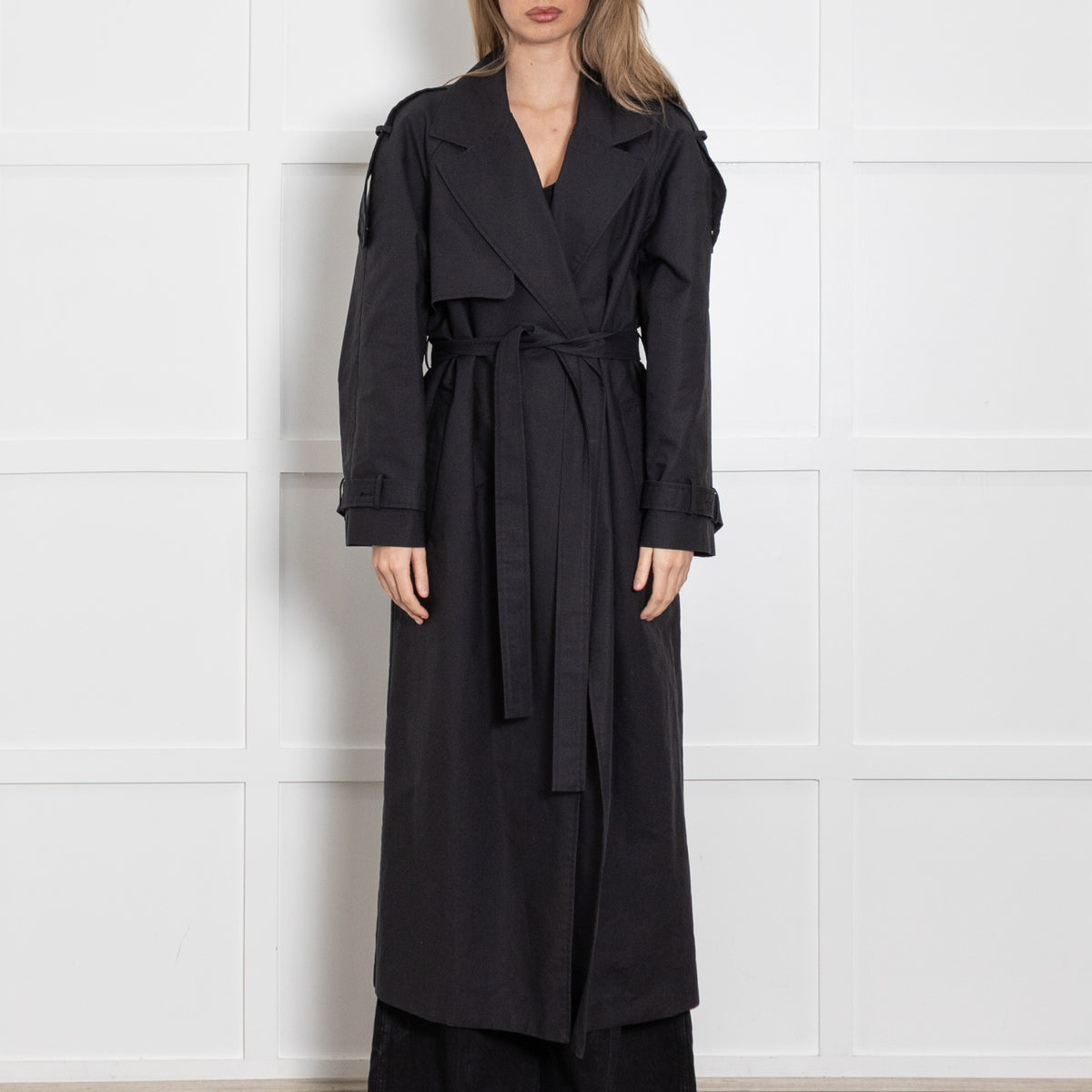 The Frankie Shop Black Trench Coat With Belt