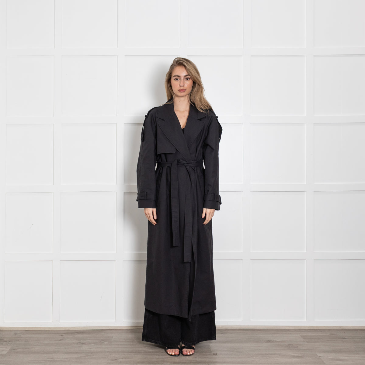 The Frankie Shop Black Trench Coat With Belt