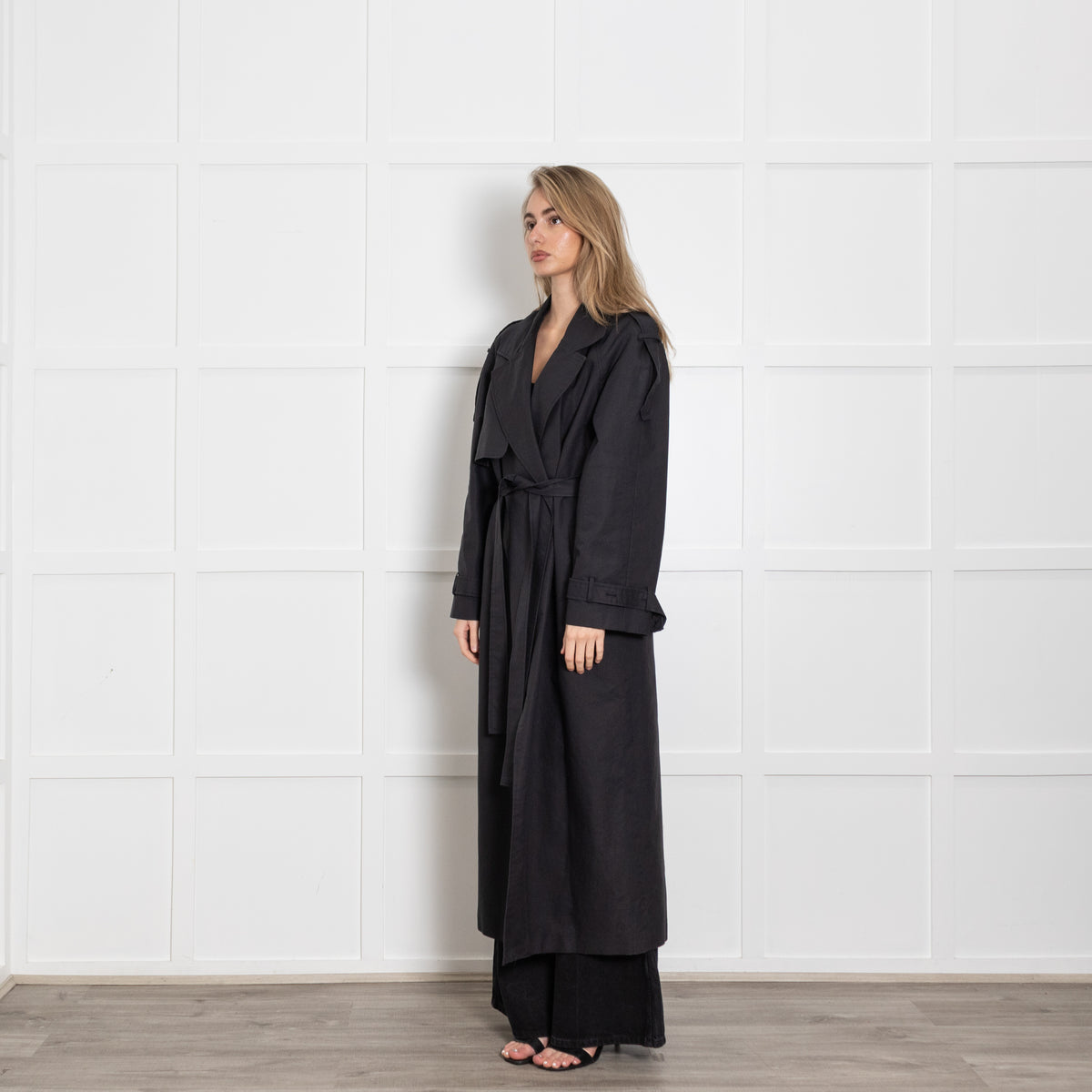 The Frankie Shop Black Trench Coat With Belt