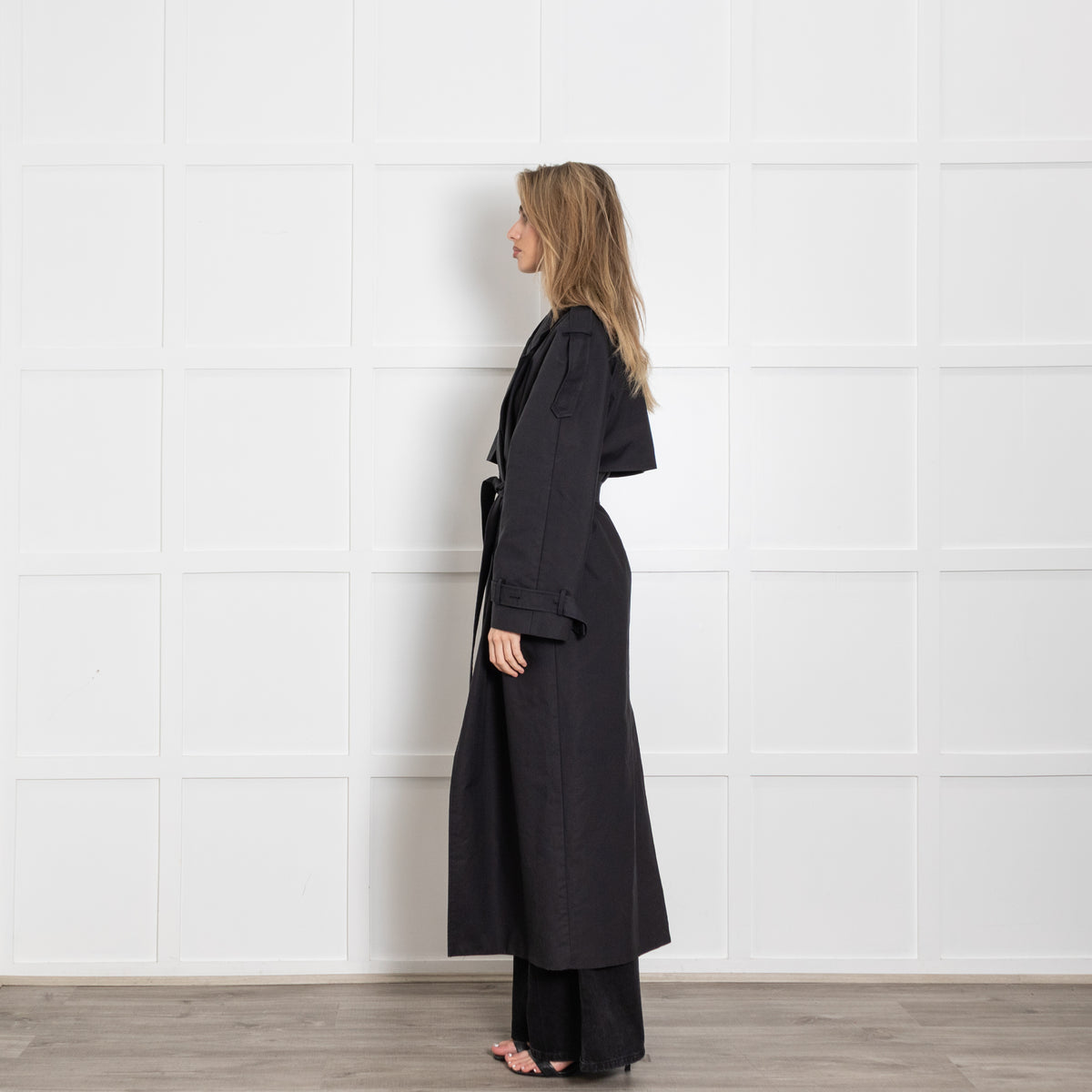 The Frankie Shop Black Trench Coat With Belt