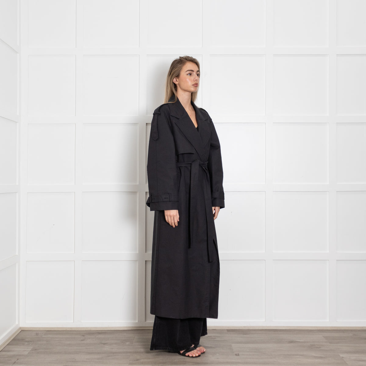 The Frankie Shop Black Trench Coat With Belt