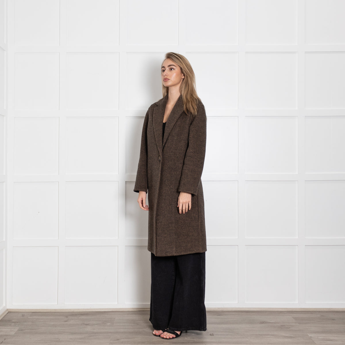 Vince Black and Brown Houndstooth Check Coat