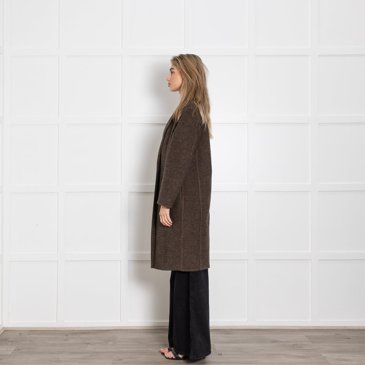 Vince Black and Brown Houndstooth Check Coat