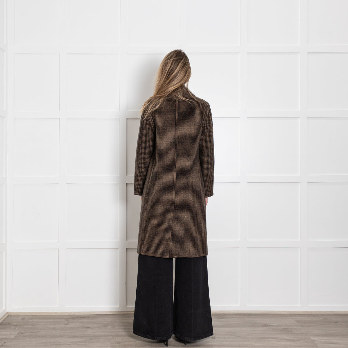 Vince Black and Brown Houndstooth Check Coat