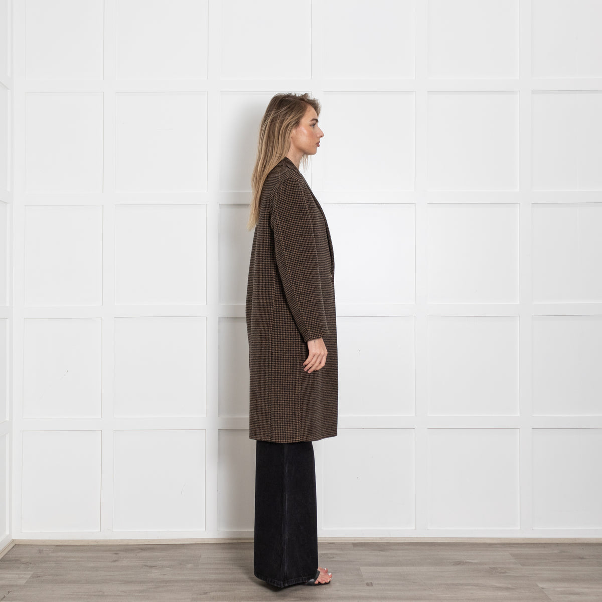 Vince Black and Brown Houndstooth Check Coat