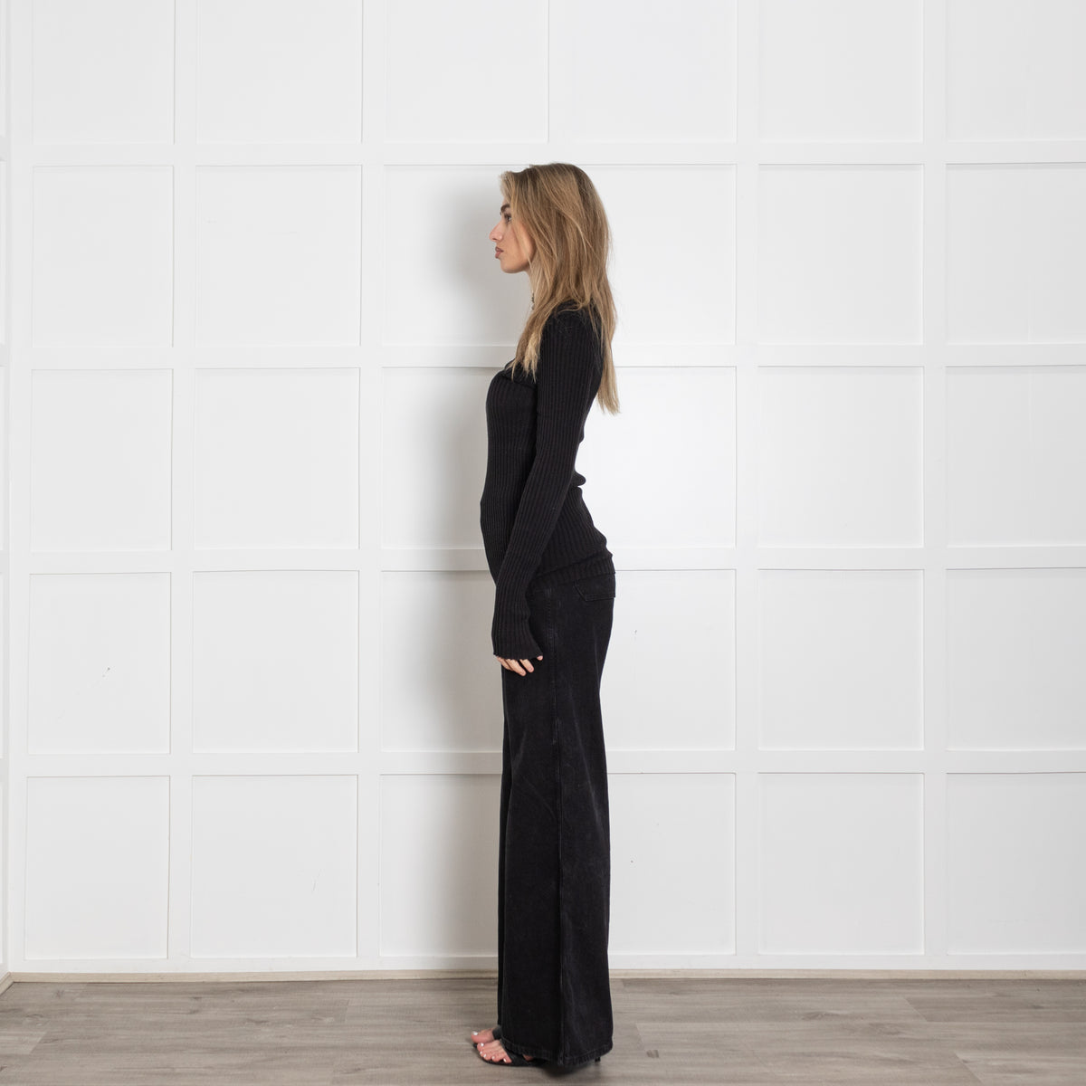 Anine Bing Black Cotton Ribbed Poloneck Top